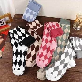 Warm Cotton Student JK Plaid For Girl Rhombus Check Socks Hosiery Knee High Socks Women Stockings красный