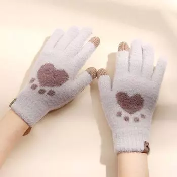 Warm Elastic Women Plus Velvet Love Female Gloves Driving Gloves Gloves Wool Mittens