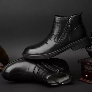 Warm Fur Snow Chelsea Boots Male Luxury Brand Comfortable Boots Man High Quality Winter Plush Men Genuine Leather Casual Shoes 36