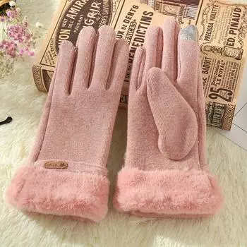 Warm Gloves Female Fingers Velvet Padded Cashmere Like Students Hands Anti Freezing Cold Proof and Windproof Driving and Cycling. average size