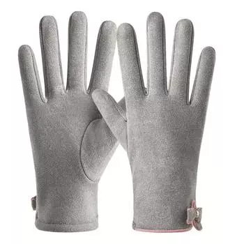 Warm Gloves for Autumn and Winter Women s Cute Bow Plus Velvet Thickened German Velvet Electric Vehicle Cold Proof Touch Screen Gloves one size fits all