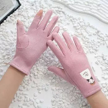 Warm Gloves for Women German Velvet Autumn and Winter Ancient Style Pearl Flip Finger Exposed Touch Screen Plus Velvet Cycling Windproof Gloves One Size