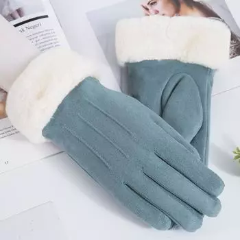 Warm Gloves In Autumn and Winter Suede Gloves Female Plus Velvet Padded Outdoor Cycling Driving Touch Screen Gloves One size