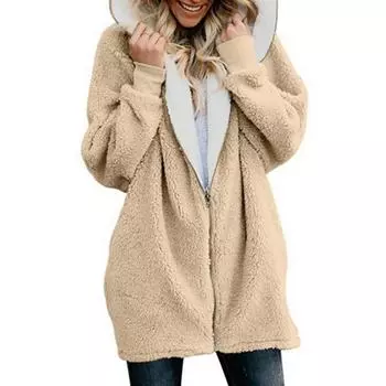 Warm Ladies Women Teddy Bear Fluffy Coat Hooded Faux Fleece Jacket Outwear Camel,2XL