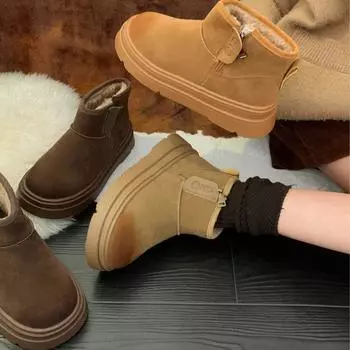 Warm non-slip heightening white thick-soled snow boots women s 2025 new winter short tube piled thickened cotton shoes 35