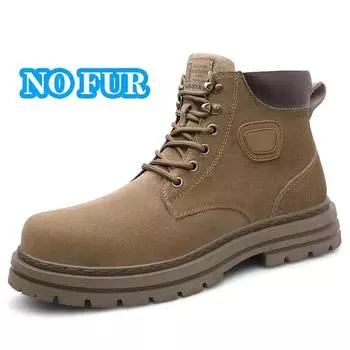 Warm Plush Fur Winter Botas High Top Mens Suede Leather Motorcycle Boots Non-Slip Lace-Up Outdoor Shoes New Arrival Basic Boots 38