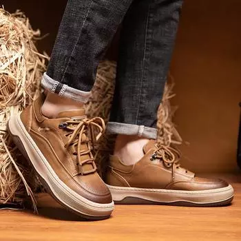 Warm Plush Shoes Fashion Trends Men’s Outdoor Sneakers Lace Up Shoes Lace-Up Casual Genuine Leather Mens Shoes Round Toe Oxford 38 чёрный