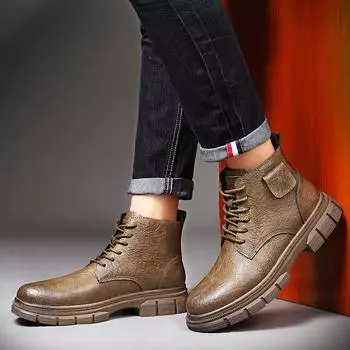 Теплые плюшевые зимние мужские ботинки ручной работы из натуральной кожи мужские ботильоны уличные дышащие мужские кроссовки мужская повседневная обувь для ходьбы 37 чёрный