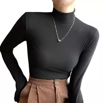 Warm Ribbed High Neck Cut and Sewn Long Thermal Soft Stretch Black L [Uroi] Women s Undershirt, Sleeve, Autumn/Winter, Storage, Fluffy, T-shirt, Tops,