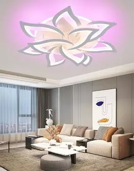 Warm Romantic Simple Style Modern LED Backlight Design Petal Shape Chandelier Glossy Purple/Pink/Blue Color Light APP With RC Dimmable