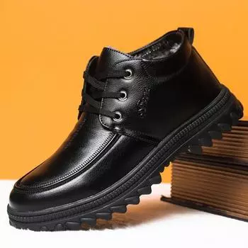 Warm shoes leather shoes cotton shoes men s shoes lace-up dress shoes casual shoes winter velvet thickened snow boots 39 чёрный