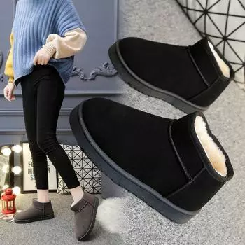 Warm snow boots cotton boots 2024 winter new snow shoes large size flat bottom short tube Northeast cotton shoes piled and thickened 35 коричневый