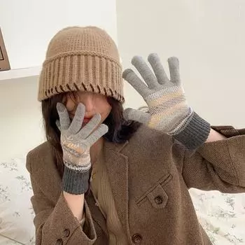 Warm Soft Cold-proof Plush Wool Snowflake Winter Gloves Knitting Gloves Mittens Women Gloves синий