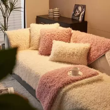 Warm Soft Long Plush Sofa Towel Furniture Universal Corner Nonslip Couch Cushion Thick Winter Sofa Cover Living Room Housse 70x70