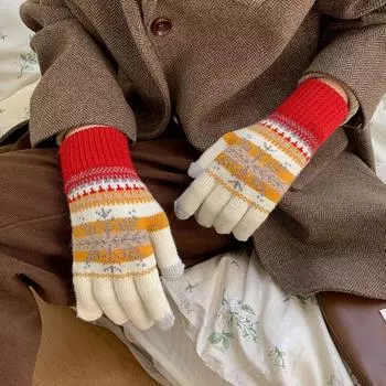 Warm Soft Snowflake Wool Cold-proof Knitting Gloves Mittens Women Gloves Winter Gloves кофейный