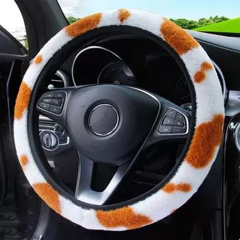 Warm Super Thick Soft Plush Car Steering Wheel Cover Protector Decoration Cover Cow Stria Anti-slip Car Accessories 37-38cm Black and White