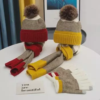 Warm Velvet Winter Hat, Scarf & Gloves Set for Medium to Large Children 3-piece set серый
