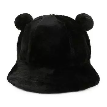 Warm Winter Bucket Hat Bear Ears Wool Cap Fashion Basin Hat Women чёрный