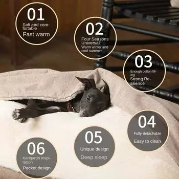 Warm Winter Dogs Pet Bed Kennel Removable Washable Bite-resistant Puppy Sofa Cushion Plush Cat Mat for Large Pet Sleeping Bag S 52X40X17