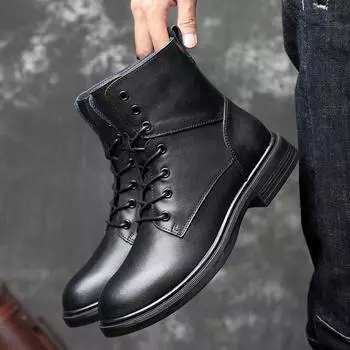 Warm Winter Shoes Male Handmade Mens Shoes Winter Casual Motorcycle Boots Fashion Genuine Leather Boots High Quality Men Boots 37