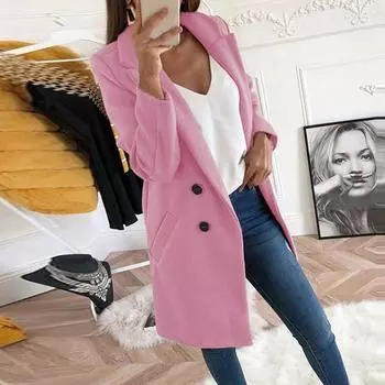 Warm Women Winter Plush Trench Coat Ladies Jacket Overcoat Outwear Casual DarkPink,S