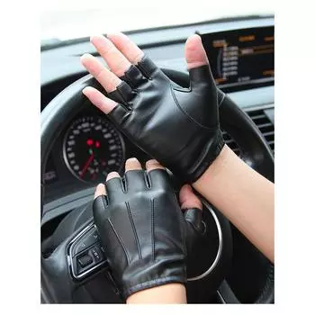 Warmenpu Leather Gloves Men Thin Driving Cycling Motorbike Gloves Non Slip Full Touch Screen Genuine Leather PM020 half finger unlined L