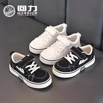 Warrior Classmate Весна и осень Новые детские черные парусиновые туфли для мальчиков Низкая повседневная обувь для девочек Мягкая подошва одинарных туфель 25 чёрный