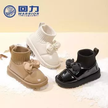 Warrior Детские бархатные зимние сапоги Classmate, новые осенние и зимние хлопковые туфли для девочек с бантом, принцесса 26 белый