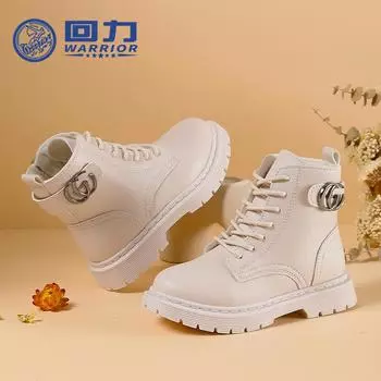 WARRIOR Children s Short Boots Autumn and Winter New Student Velvet Cotton Shoes Girls British Style Princess Leather Boots 26