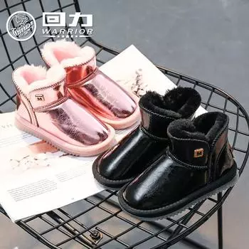 Warrior Сапоги для девочек Classmate из кожи, новые зимние бархатные теплые хлопковые сапоги, большие хлопковые туфли 26