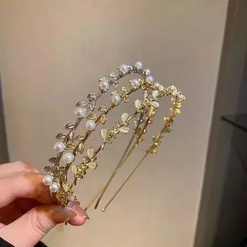 Wash Face Hair Band Leaf Headband Rhinestone Hair Band Korean Style Headwear Girl Thin Hair Hoop Gold