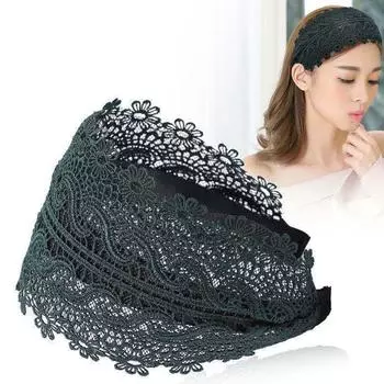 Wash Fashion Design Korean Style Hair Wear Wide Side Hairband Lace Headband Women Hair Accessories темно-синий