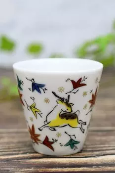 Washa no Kura Lucky Ochoko Sake Utensil Кутани Уэр Чашка для сакэ Олень Осенние листья Керамическая марка Японская посуда Choko Mouth Сделано в Японии