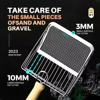 Washable Cat Litter Shovel Stainless Steel Wooden Handle Cat Litter Scoop Kitty Litter Scoop Cats Toilet Cleaning Shovel Tool