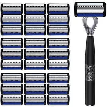 Моющаяся металлическая обычная борода и борода, 7-слойная ручная мужская бритва, защитный кожух для лезвий из нержавеющей стали, металлический держатель бритвы.