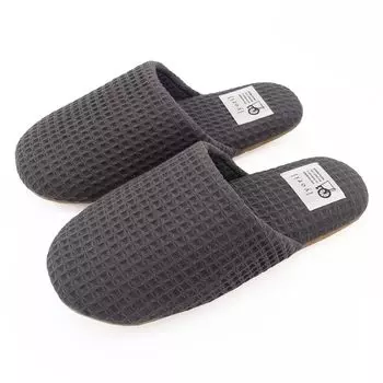 Washable slippers yori cotton waffle soft charcoal L size [Okumura]
