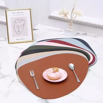 Washable Table Mat Non-slip Anti-scalding Home Scrubbing Table Mat Anti Slip And Anti Scald Pad Irregular Pu Leather Placemat синий