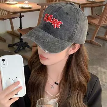 Washed American retro alphabet baseball cap, old baseball cap, Hong Kong style cap, women s 2024 new model Adjustable-Future Washed Baseball Cap чёрный