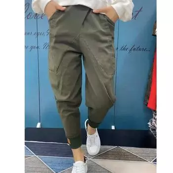 Washed Cotton European Goods Autumn Casual High Waist Denim Army Green L