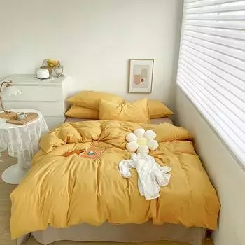 Комплект постельного белья из стираного хлопка из четырех частей, симпатичный пододеяльник для студенческого общежития Ins, напечатанный пододеяльник из хлопка 150*200CM