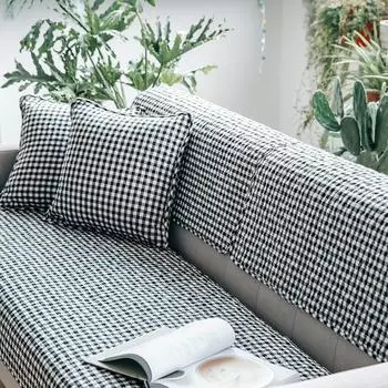 Подушка для дивана из стираного хлопка в клетку, нескользящая, простая, современная, из чистого хлопка, всесезонная, универсальная ткань для дивана 70*70