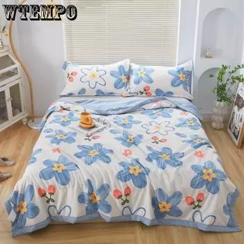 Washed Cotton Printed Summer Blanket Summer Cool Blanket Machine Washable Student Dormitory Single Air Conditioning Blanket for Children 110 * 150cm
