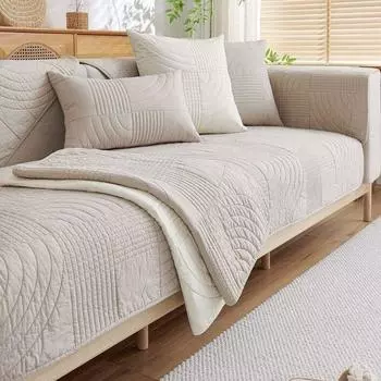 Washed Cotton Sofa Cushion 2024 New Arrival All Year Round Neutral Non-Slip Fabric Pure Cotton Idyllic Sofa Cover Cover Cloth Kindred-Khaki 45*45cm pillow case (excluding core)