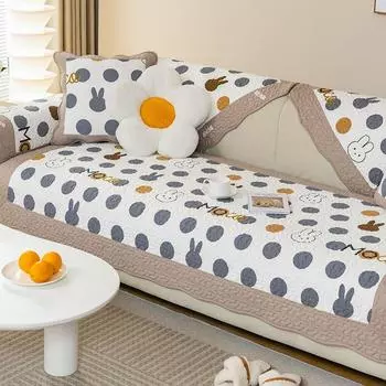 Washed Cotton Sofa Cushion All Year Round Neutral Non Slip Idyllic Small Floral Fabric Cushion Leather Sofa Cover Cover Cloth Mocha Paradise 45*45 pillow case (no core)