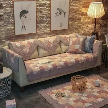 Washed Cotton Sofa Cushion All Year Round Neutral Minimalist Modern Living Room Non-Slip Pure Cotton Combination Fabric Craft Slipcover Cover Cushion Lan Xiang 45*45 pillow case