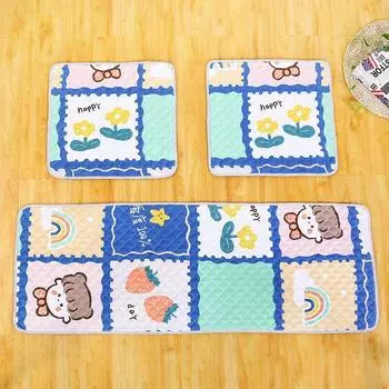 Washed Cotton Spring and Summer Seat Cover Steam Seat Cover Car Cushion Fabric Car Seat Cover Neutral Pastoral Four Seasons Three-Piece Set Cartoon Fuwa 50X100cm1