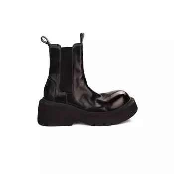 Washed Cowhide Elastic Platform Boots Coarse Heel Medium Boots Chelsea Boots Women s Martin Boots 35