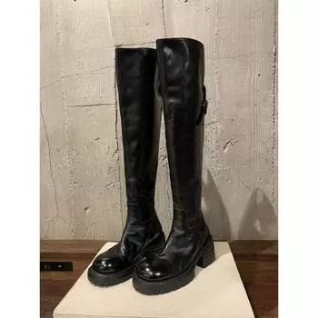 Washed Cowhide~ Genuine Leather Thick Heel Over Knee Boots Women s Thick-soled Skinny Boots Long Knight Boots 35