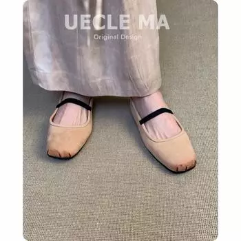 Washed cowhide~ Handmade leather ballet shoes, flat-soled single shoes for women, Mary Jane shoes, soft-soled pig nose shoes 35 хаки