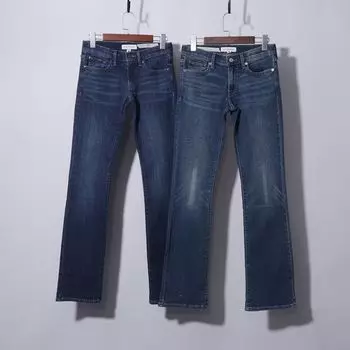 Washed Dark Blue Low Waist Tight Slightly Flared Jeans Export Sweet Mid Rise Boot Old Blue (Pants length R) Code 8 approx. 29